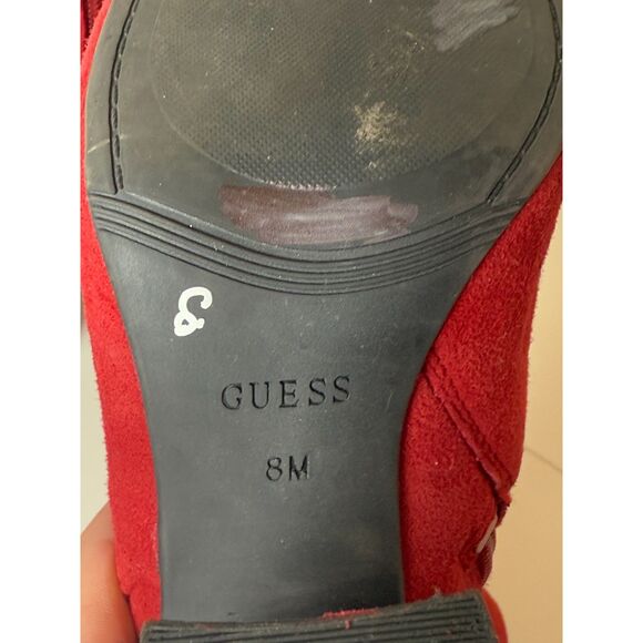 Guess Women's Size 8M Red Lucena Suede Boots Gold Buttons Block Heels EUC - Picture 9 of 9